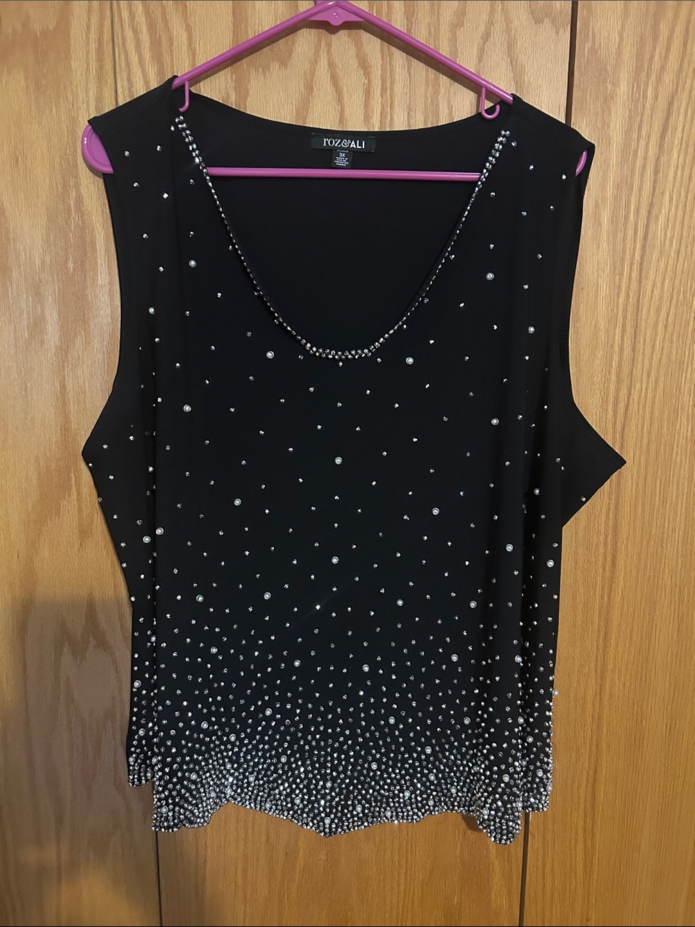 Roz & Ali Black Sleeveless Crystal-Embellished Scoop Neck Camisole 3X